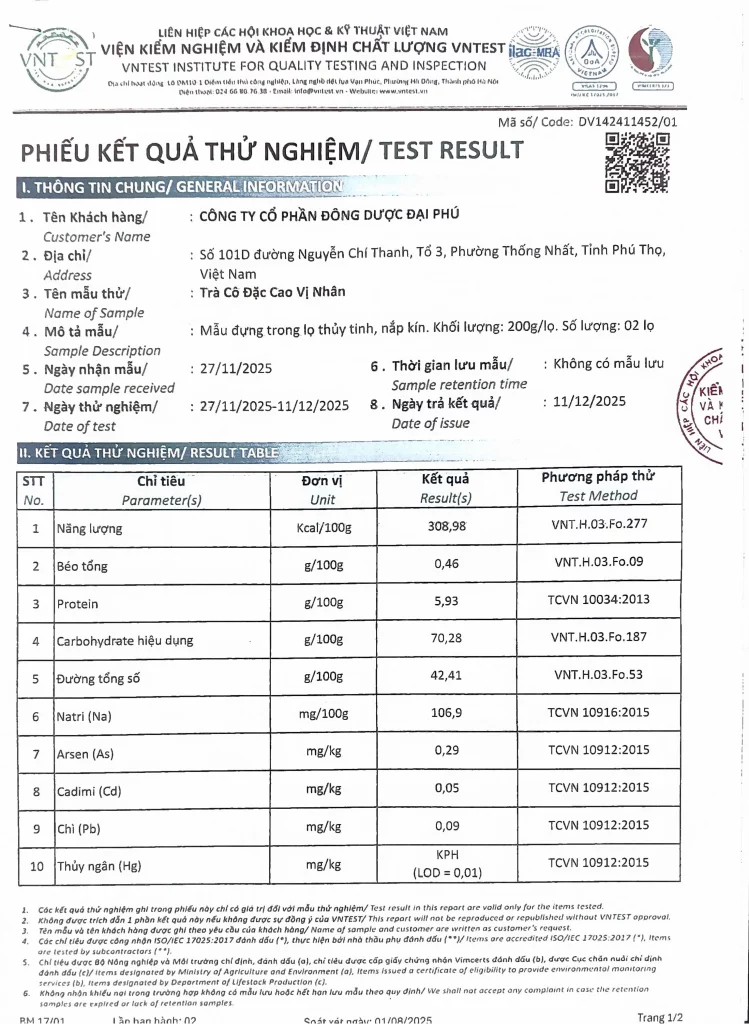 giấy công bố cao vị nhân