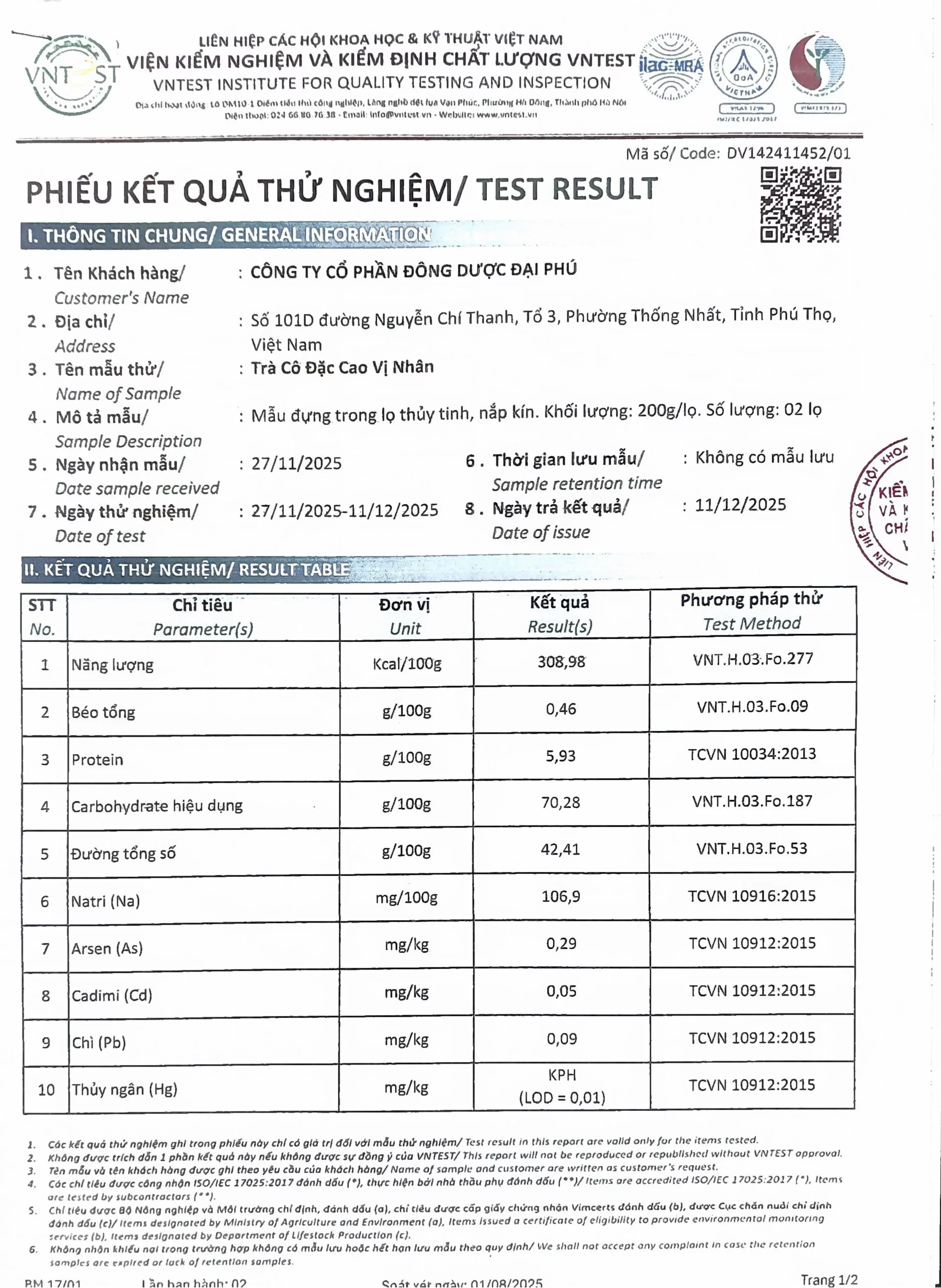 giấy công bố cao vị nhân