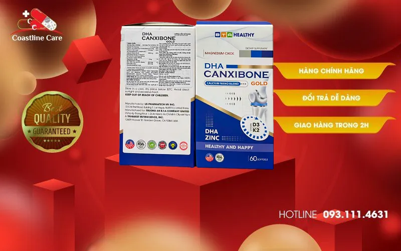 DHA CANXIBONE GOLD Hỗ trợ giảm thiểu nguy cơ thiếu hụt canxi, loãng xương