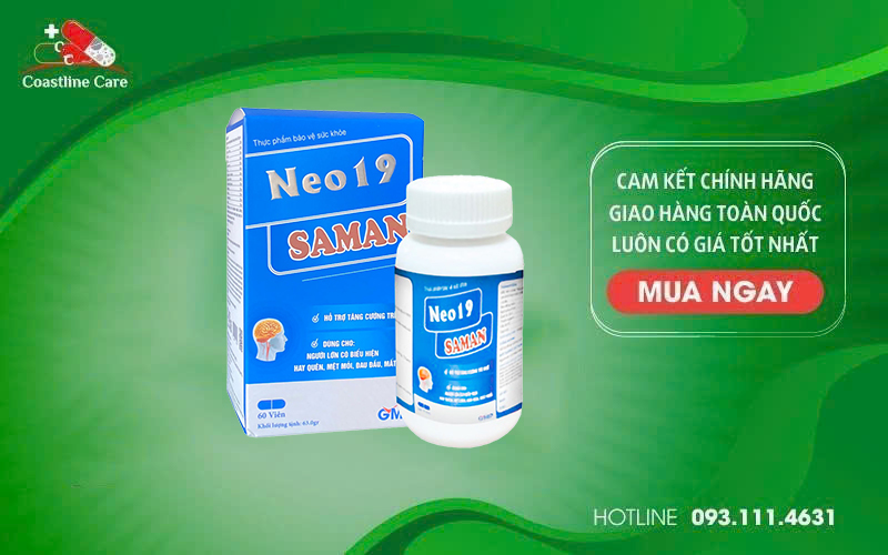 NEO 19 SAMAN - Hỗ Trợ Giảm Đau Đầu, Tăng Cường Trí Nhớ (Hộp 60 viên) 2 Neo 19 Saman dùng cho người hay quên, mệt mỏi, đau đầu, mất ngủ