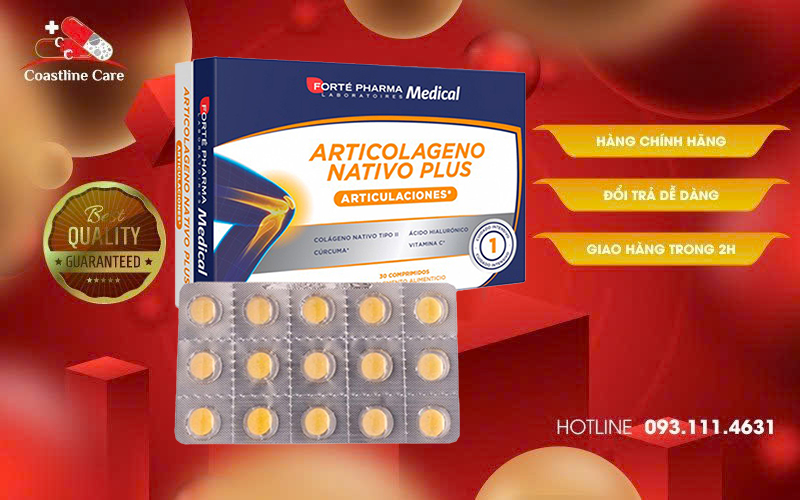 Articolágeno Nativo Plus hỗ trợ giúp bổ sung Curcumin, Hyaluronic acid, Collagen type II, Vitamin C
