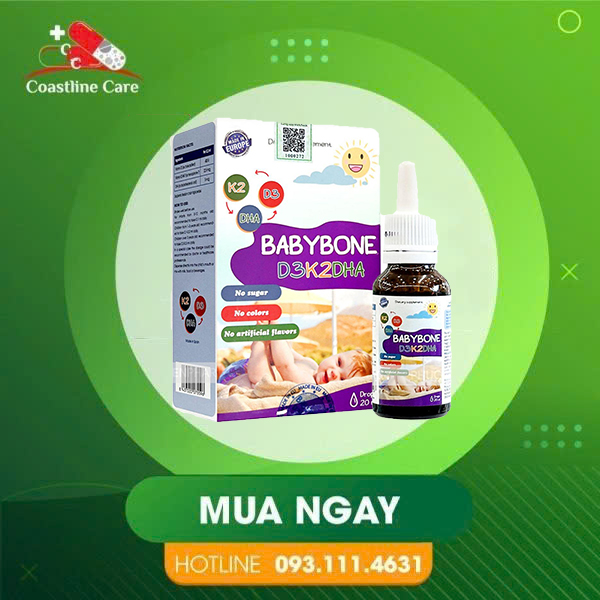 Babybone D3K2DHA - Hỗ Trợ Tăng Cường Hấp Thu Canxi (Hộp 20ml)Babybone D3K2DHA giúp trẻ nhỏ tăng cường hấp thu canxi