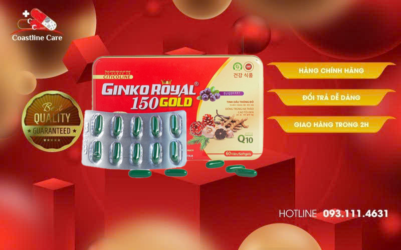 Ginko Royal 150 Gold - Hỗ Trợ Hoạt Huyết & An Thần (Hộp 60 Viên) 1 Ginko Royal 150 Gold hỗ trợ dưỡng tâm, an thần