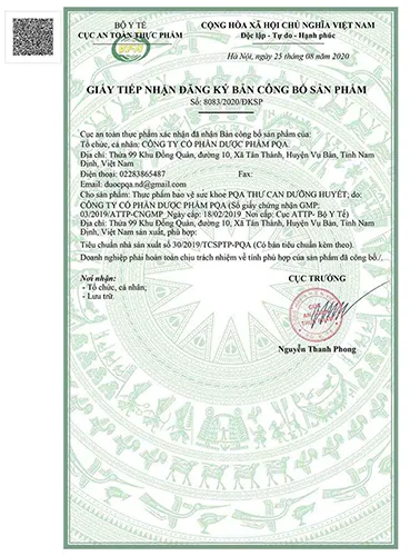 giấy đăng ký sản phẩm thư can đường huyết