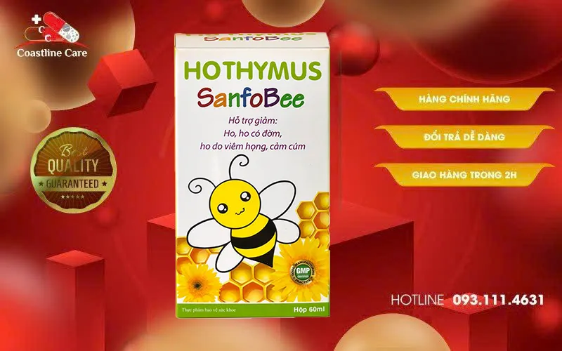 Hothymus Sanfobee - Hỗ Trợ Giảm Ho (Hộp 60ml) 1 Hothymus Sanfobee hỗ trợ giảm triệu chứng ho có đờm