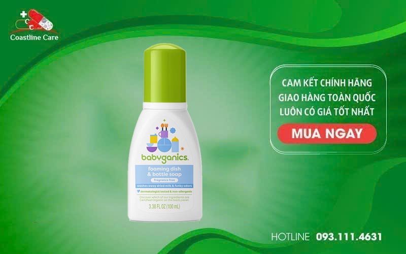 Nước rửa Bình & Đồ dùng Organic Babyganics Foaming Travel Dish & Bottle Soap Fragrance Free chai 100 ml
