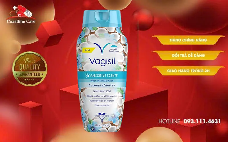 Dung Dịch Vệ Sinh Vagisil Scentsitive Scents Daily Intimate Wash Coconut Hibiscus (Chai 240ml) 1 Vagisil Scentsitive Scents Daily Intimate Wash Coconut Hibiscus duy trì cân bằng pH âm đạo