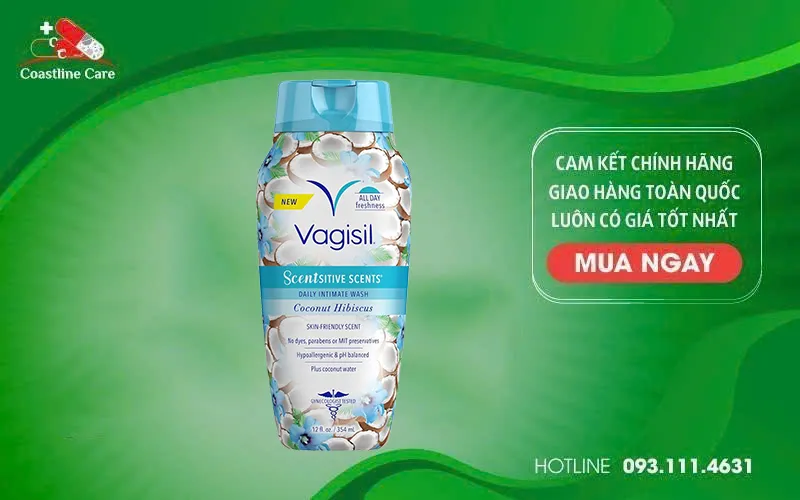 Dung Dịch Vệ Sinh Vagisil Scentsitive Scents Daily Intimate Wash Coconut Hibiscus (Chai 240ml) 2 Vagisil Scentsitive Scents Daily Intimate Wash Coconut Hibiscus nuôi dưỡng làn da