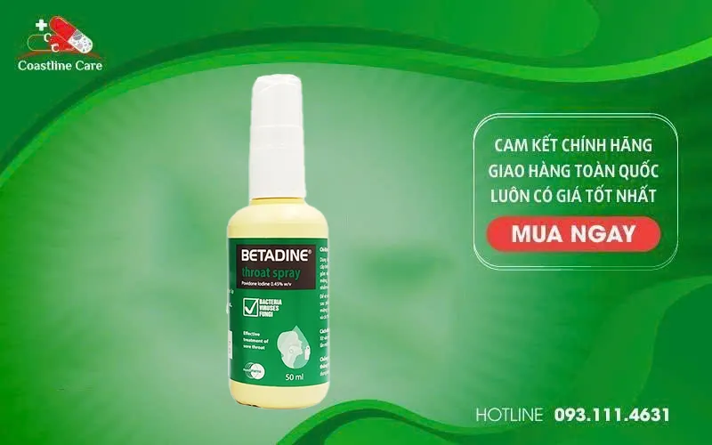Betadine Throat Spray điều trị các bệnh nhiễm trùng cấp tính niêm mạc miệng