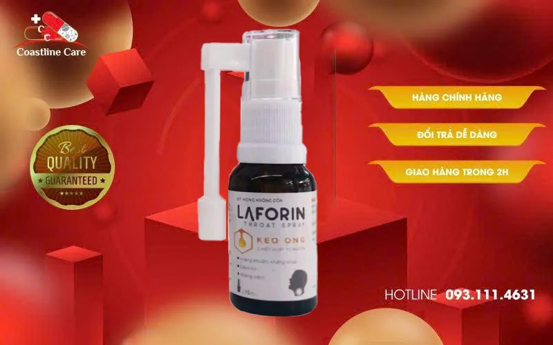 Xịt Họng Keo Ong Laforin - Hỗ Trợ Làm Sạch Khoang Miệng (Hộp 15ml) 1 Xịt họng không cồn Laforin hỗ trợ ngăn ngừa vi khuẩn và virus xâm nhập vào miệng và họng